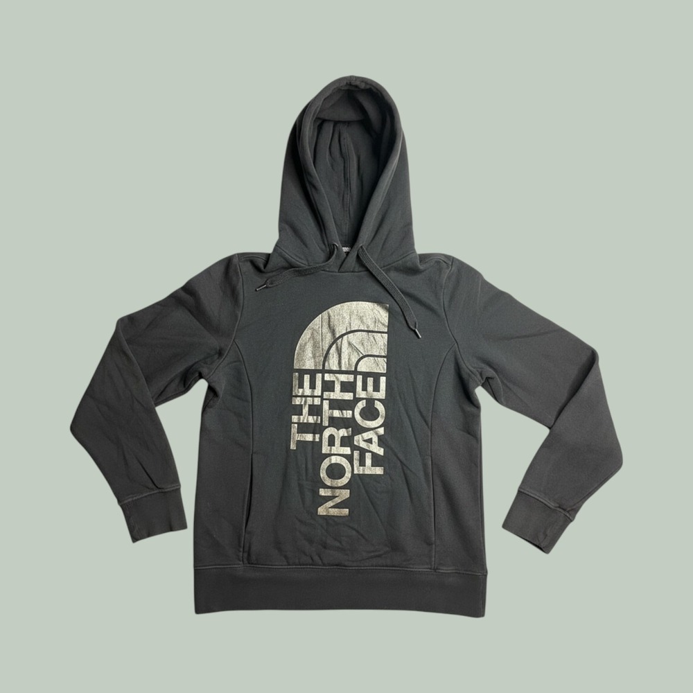 The North Face Hoodie Womens S Black Metallic Gold Logo Pullover FA16 EXCELLENT